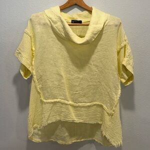 Lemon Yellow Made in Italy Linen Cowl Neck Oversized Top Size S/M ✨